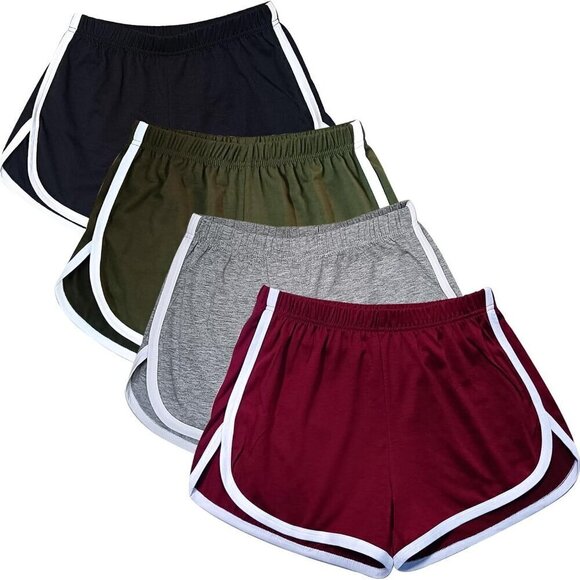 Pants - Women's Cotton Sports Shorts 4 Pack Elastic Casual Yoga Running Workout
